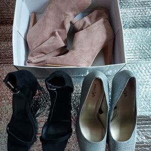 3 Pairs Of Elegant Black and Silver Women's Heels 3.5" Shoes Size 8